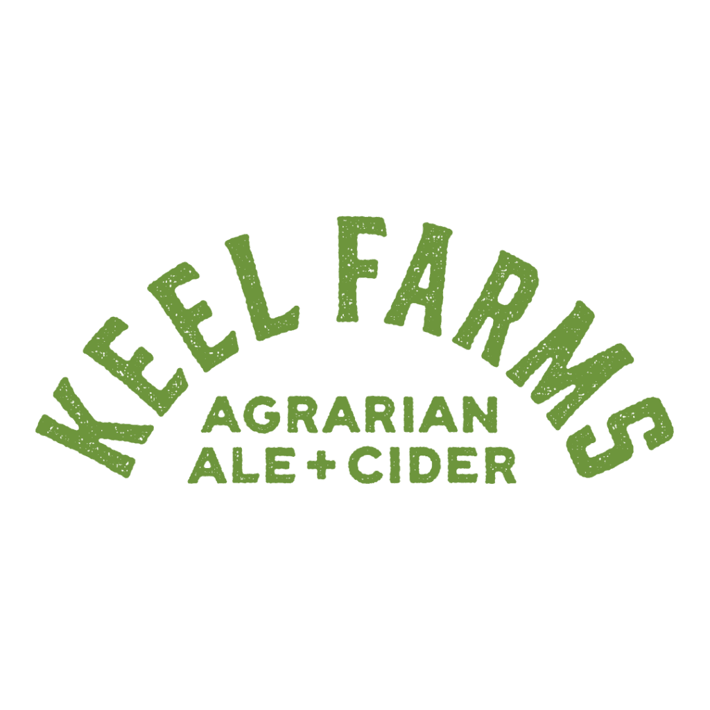 The logo of Keel Farms Agrarian Ale + Cider, with elegant typography highlighting the brewery's name and offerings.